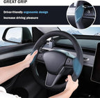 Steering Wheel Cover for Tesla Model 3 (2017-2023) / Model Y (2020-2024),Anti-Slip,Comfortable Grip, Breathable,Customized for Tesla Model 3/Y Accessories,Nappa Black