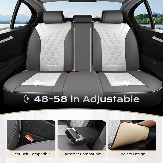 Coverado Car Seat Covers Full Set, Seat Covers for Cars, Front Seat Covers and Back Seat Cover Waterproof Leather Automotive 