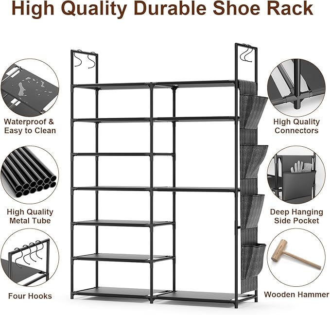 Kottwca 7 Tiers Shoe Rack Metal Shoe Organizer for Entryway Closet, 24-28 Pairs Stackable Shoe and Boots Shelf Storage Cabine
