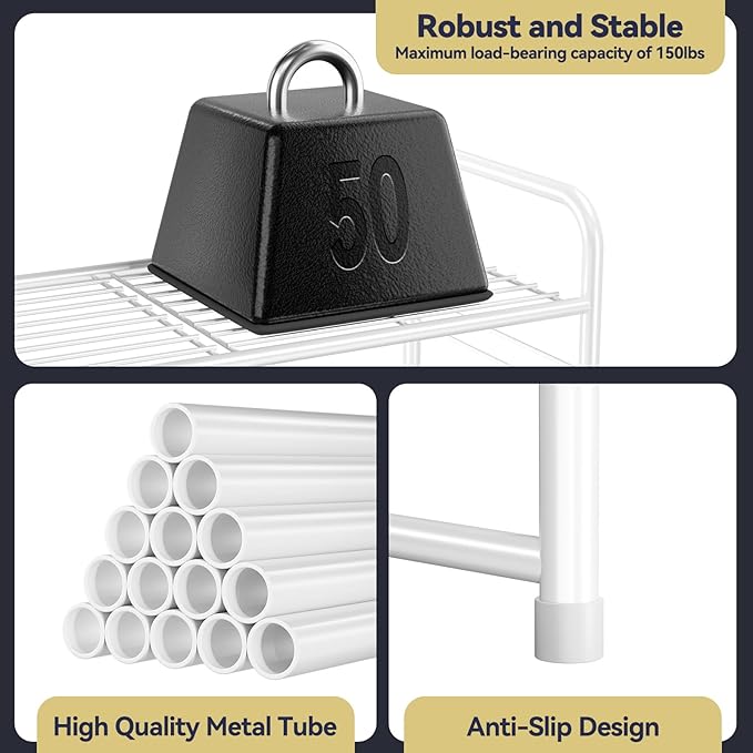 3 Tier Shoe Rack, Closet Shoe Organizer for Entryway, Heavy Duty Stackable Shoe Storage Shelf Stand,White