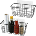 Toplife Kitchen Hanging Basket, No Drilling Cabinet Door Organizer Rack, Wall Adhesive Basket for Cabinet, Cupboard Door, Bat