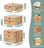Set of 3 Bamboo Organizer Desktop Drawers - 1, 2, 3 Drawer Storage Organizer Ideal for Desk Accessories, Office Supplies, Mak