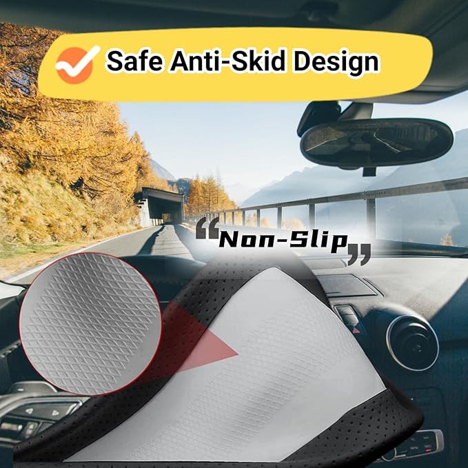 Car Steering Wheel Cover Compatible with Honda Passport 2025 2024 2000-2023 Year, Breathable Premium Leather, Anti-Slip Design, C-Style