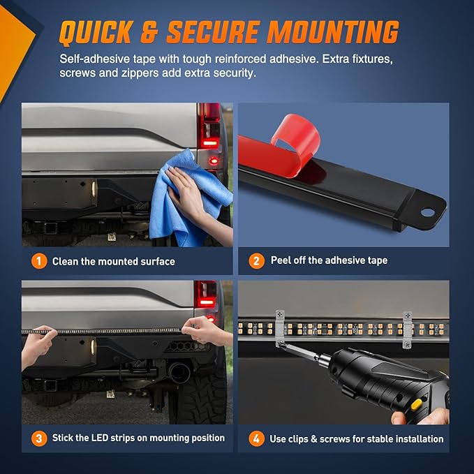 Nilight 48 Inch Truck Tailgate Strobe Light Strip Tail Emergency Bar Rear Window Warning Lamp Ultra-Bright Double Row 288 LED for Pickup Trailers Construction Vehicles Car SUV, Amber