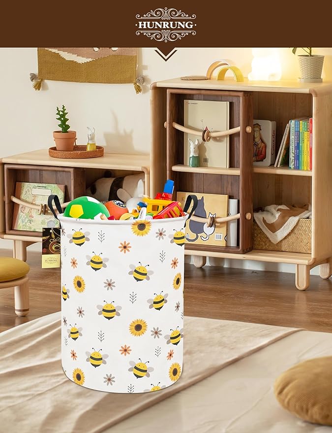 HUNRUNG Laundry Hamper,Large Canvas Fabric Lightweight Storage Basket Toy Organizer Dirty Clothes Collapsible Waterproof for 