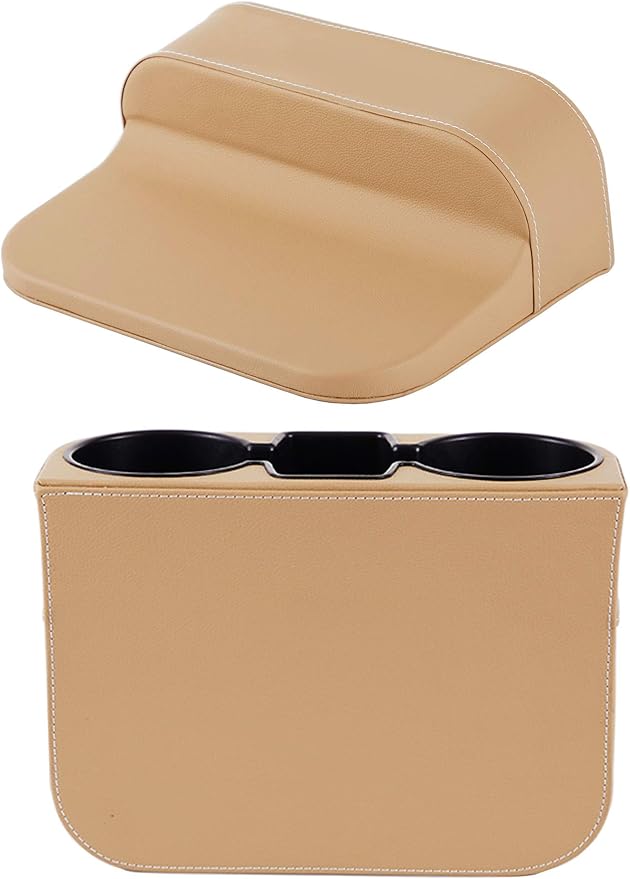 Car Seat Organizer Cup Drink Holders,Multifunctional Gap Filler Storage Box,Insert Organization Helps Reduce Distracted Driving&Holds Phone Mount Mug Bottle Cellphone Coaster Wallet Card (XBD-Beige)