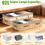 Livole Bamboo Under Bed Storage with Wheels, 6-10 inches Height Adjustable Underbed Storage Containers, 92L XXXL Large Rollin