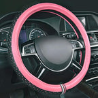 CAR-GRAND Leather Steering Wheel Cover, Double Layers with Piping Stars Design, Universal 14.5-15 Inch Anti-Slip Odorless Car