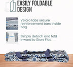 Extra Large Utility Tote Bag - Oversized Collapsible Reusable Wire Frame Rectangular Canvas Basket With Two Exterior Pockets For Beach, Pool, Laundry, Car Trunk, Storage - Blue Snowflake