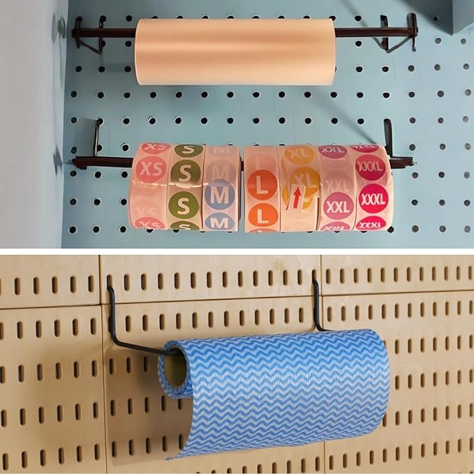 10 Pack Paper Towel Holder for Pegboard, Fits Any Standard Pegboard Extendable Heavy Duty Pegboards Hooks for Workshop, Garag