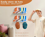 KEETDY Metal Hat Racks for Baseball Caps Wall Hat Organizer Fit 48 Caps Holder, 2 Packs Sturdy Wall Mounted Snapback Storage 