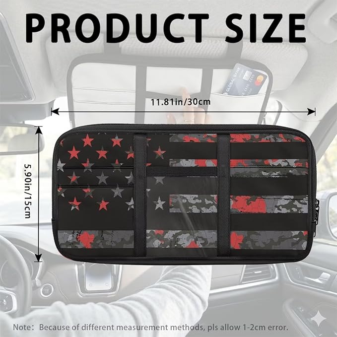 Vintage Flag Car Sun Visor Storage Bag Auto Interior Accessories Pocket Organizer Car Storage Pouch Holder with Multi-Pocket Net Zipper