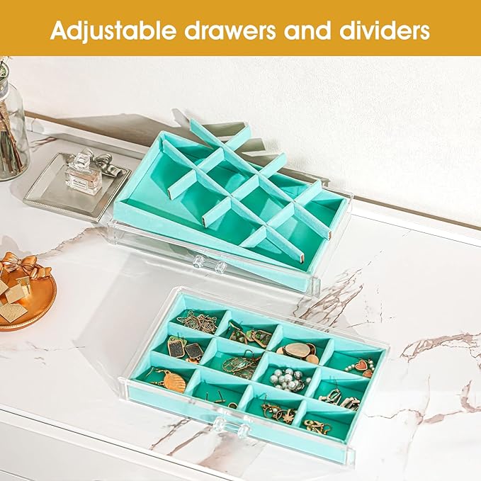 ProCase Earring Holder Organizer Jewelry Box with 5 Drawers, Acrylic Clear Earring Case with Adjustable Velvet Trays for Wome