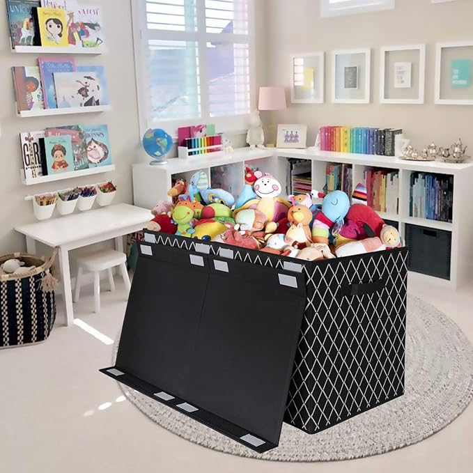 Toy Chest Box Storage Bins for Boys Girls, Kids Large Collapsible Sturdy Container Organizer with Fabric Flip-Top Lid & Handl
