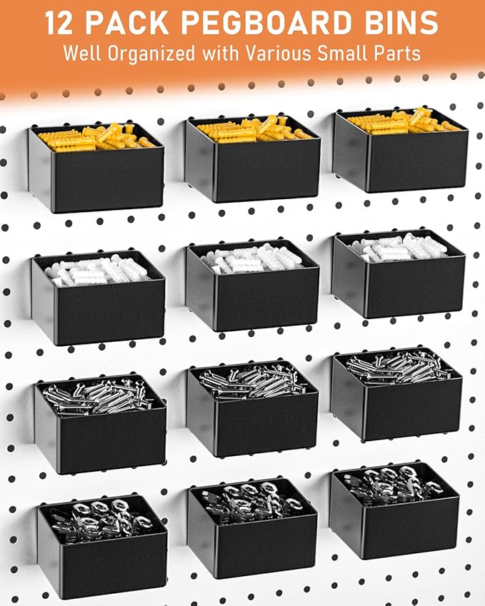 INCLY 170PCS 1/4 Inch Pegboard Hooks Kit, Extra Thick Heavy Duty Peg Board Organizer Accessories Assortment with Pegboard Bin