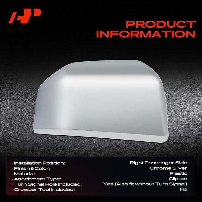 A-Premium Passenger Side Rearview Mirror Cover Cap - Compatible with Ford F-150 F150 2015-2020 & Lincoln Navigator 2016-2017 - Chrome