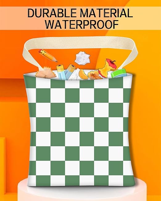 Car Trash Can, Durable Hanging Car Trash Garbage Bag, Cute Automotive Garbage Cans Organizer, White Green Checkerboard