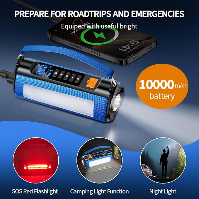Jump Starter with Air Compressor,2500A car battery Jump starter,12V car booster jumper cable kit,Car Charger 150PSI portable tire inflator,battery charger,multi-function LED outdoor emergency lighting
