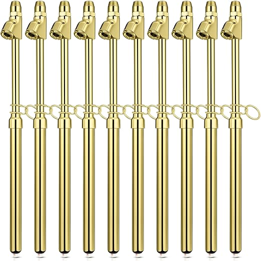 Tallew 10 Pack Tire Pressure Gauge Heavy Duty Air Pressure Tire Gauge Dual Head Semi Truck Tire Pressure Gauge Range 10-150 PSI, Extended Tube Tire Gauge Suitable for Semi Truck, and Bus (Gold)