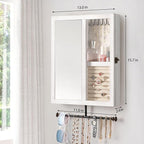 Keebofly Wall Jewelry Organizer Cabinet with Mirror,Rustic Wood Storage for Necklaces, Earrings, Bracelets & Rings, Large-Cap