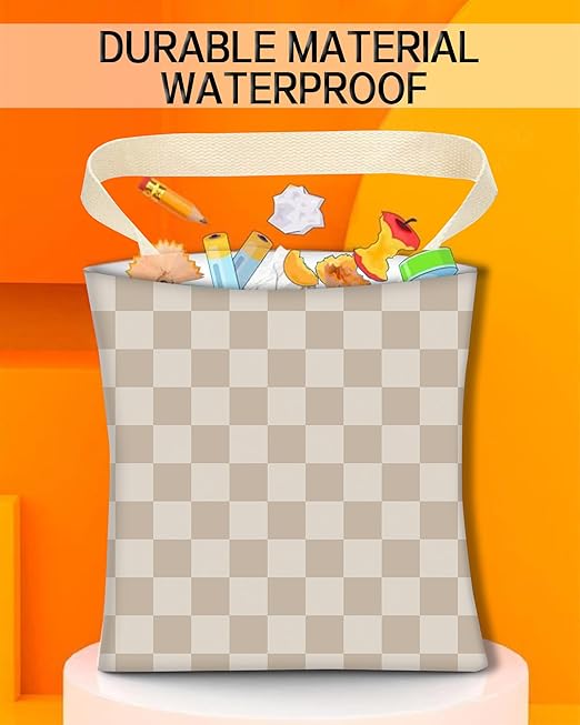 Car Trash Can, Durable Hanging Car Trash Garbage Bag, Cute Automotive Garbage Cans Organizer, Luxury Beige Checkerboard