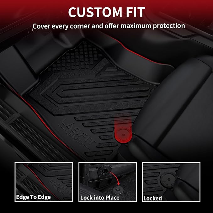 LASFIT Floor Mats for Ram 1500 2019-2024 Crew Cab with Rear Under-Seat Storage Bucket Seat (NOT Fit for Classic Model), 4 Full Size Doors All Weather TPE Custom Fit 1st & 2nd Row, Black