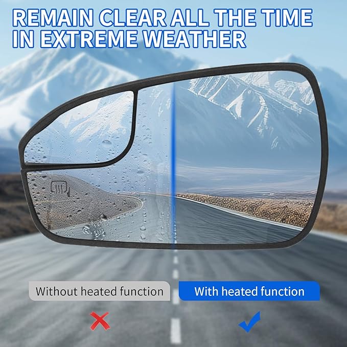 JINCHEN Driver Side Mirror Glass for 2013 2014 2015 2016 2017 2018 2019 2020 Fusion, Heated Mirror Glass With Backing Plate DS7Z17K707F