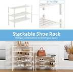 3 Tier Bamboo Shoe Rack Storage Organizer for Closet, Multifunctional Stackable Free Standing Shoe Shelf Organizer for Small 