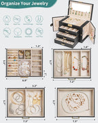 AKOZLIN Large 4-Tier Jewelry Box Leather Jewelry Storage Organizer with 3 Drawers Lockable for Women Girls Ring Necklace Earr