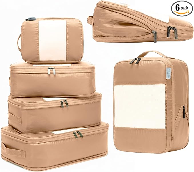 6-Pack Large Compression Packing Cubes for Travel - Lightweight Compression Packing Cube Set, Water-Resistant Luggage Organiz