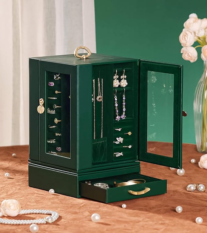 Enthralite Jewelry Box large for Dresser: Women Necklace Ring Storage Organizer with Compartments - Elegant Earring Holder Di