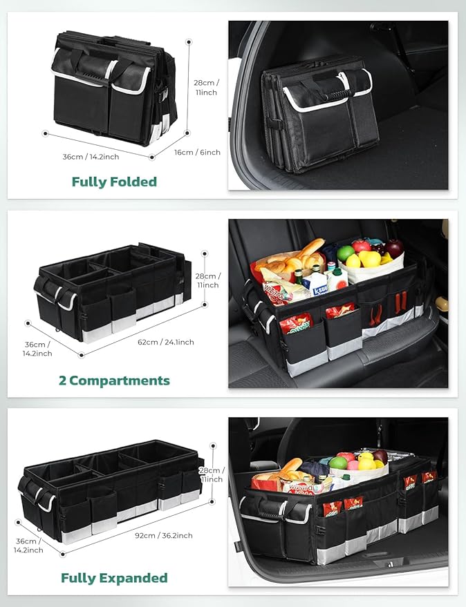 Oasser Trunk Organizer with Cooler Bag 95L, Bearing 110lb No Deformation, Collapsible with Multi Compartments, Removable