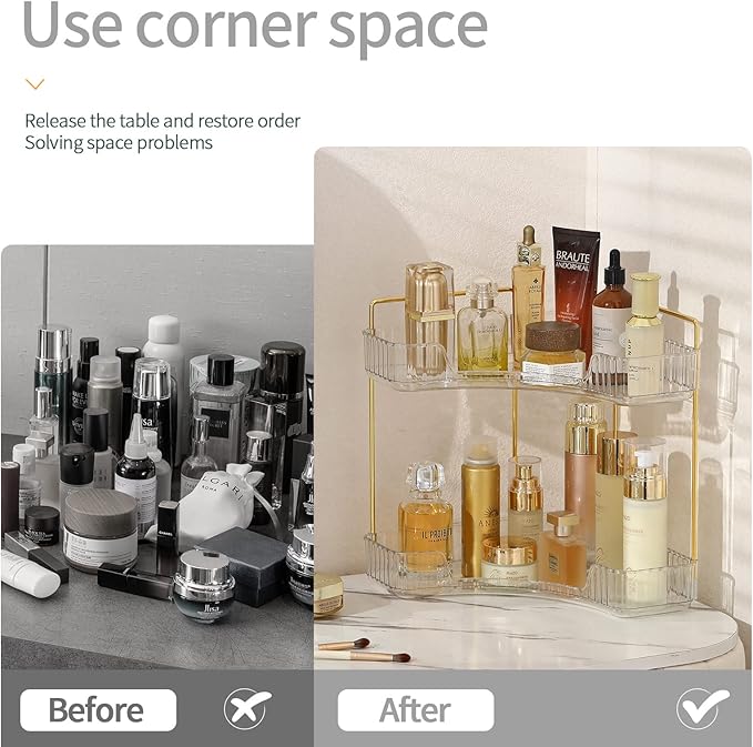 INVSSENE Corner Bathroom Countertop Organizer, Vanity Trays for Counter, Makeup Organizers, Perfume Tray, Kitchen Spice Rack,