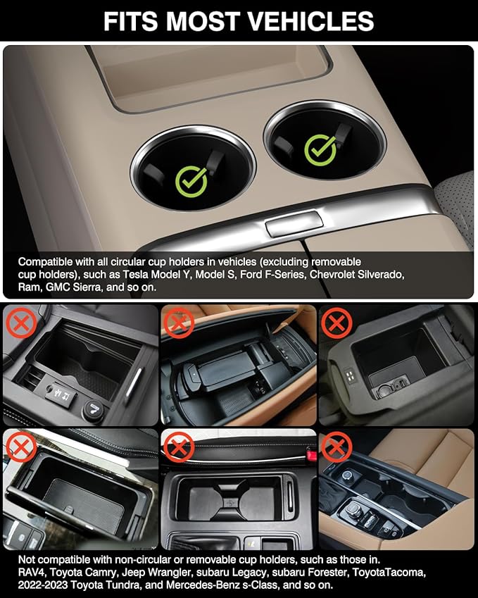 Car Desk for Laptop, Cup Holder Table with 360° Rotation - Wooden Car Laptop Mount, Car Table & Car Food Tray Compatible with Tesla Model Y/3/S & Most Vehicles