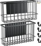 Funvalley Surperfect Magnetic Wire Mesh Storage Baskets, Black Steel Wall Mount Organizers, 2-Pack Large and Medium, Modern I