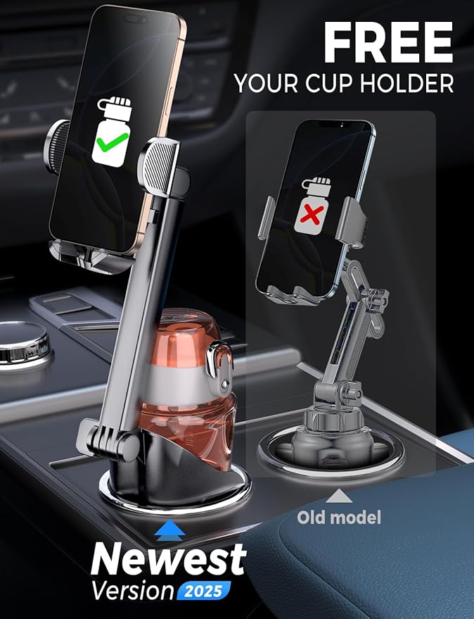 eSamcore Cup Holder Phone Holder, Unobstructed Cup Holder Phone Mount for Your Car Cupholder (2.5"-4") with Flexible C-Shaped