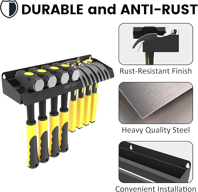 UNITEDPOWER Hammer Holder, Wall Mount Storage Rack Organizer for Workshop, Shed, Garage, Home, Fit Most of Hammer or Small To