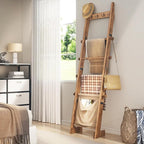 REFGY 5-Tier Blanket Ladder Shelf, 5.3FT (63'') Wall Leaning Blanket Ladders for Living Room Bedroom, Decorative Quilt Rack w