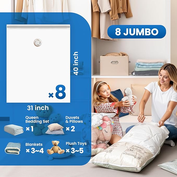 TAILI 16 Pack Vacuum Storage Bags for Comforter and Blankets, Jumbo Vacuum Seal Bags for Bedding 40x31 Inch, Space Saver Bags