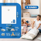 TAILI 8 Pack Vacuum Storage Bags for Comforter and Blankets, Jumbo Vacuum Seal Bags for Bedding 40x31 Inch, Space Saver Bags 