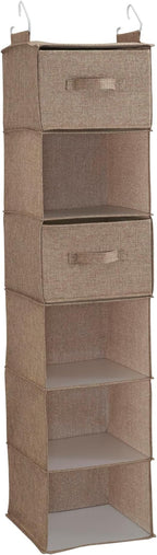Household Essentials 6 Shelf Hanging Closet Organizer, Hanging Closet Shelf, Fabric Poly Linen and PEVA Shelving