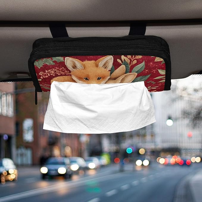 Car Tissue Holder Car Visor Organizer Tissue Box Holder for Car Sun Visor Organizer with Car Vehicle Accessories Essentials Interior for Women Men Christmas Fox Bunny Red