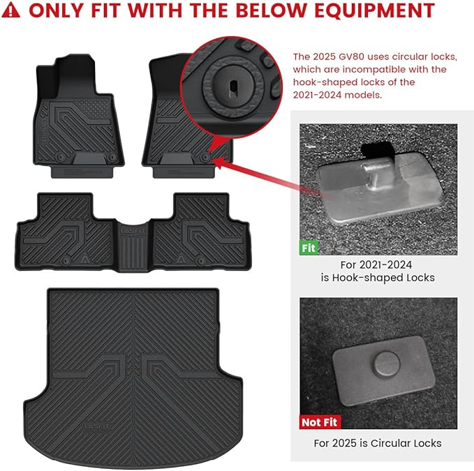 LASFIT Floor Mats & Cargo Mat for Genesis GV80 2021-2024(Fit 5 Seats), TPE All Weather Protection Custom Fit 1st & 2nd Row Rubber Floor Liners for GV80 Automotive Accessories, Black, Easy to Clean