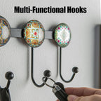 Boho Coat Rack Wall Mounted with 5 Hooks, Forest Theme Mandala Pattern Decorative Wall Hooks for Hanging Hat, Key, Towel, Pur