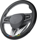 Wigoo Car Steering Wheel Cover Compatible with Hyundai [Ergonomic Design, Ultra Breathable] Black Leather Wheel Cover for Better Control, Car Accessory for Women and Men, 14.5''-15''