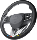 Wigoo Car Steering Wheel Cover Compatible with Hyundai [Ergonomic Design, Ultra Breathable] Black Leather Wheel Cover for Better Control, Car Accessory for Women and Men, 14.5''-15''