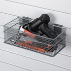 Barydat 4 Pcs Slatwall Basket Set Ventilated Metal Slatwall Basket Hanging Wire Bins Wall Mounted Accessories for Panel Garag