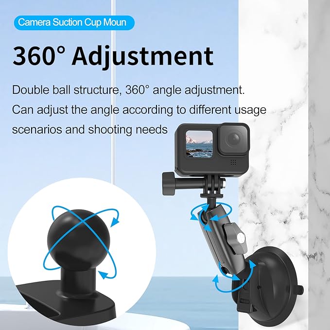 TELESIN Aluminum Camera Suction Cup Car Mount with Phone Holder, Outside Inside Windshield Window Dashboard Accessories for GoPro 13 12 11 10 9 8 7 6 5 Insta360 X3 X4 X5 DJI Action 3 4 5pro Pocket 3
