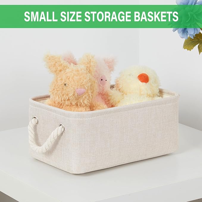 Bidtakay Small Storage Bins for Shelves 3 Pack Fabric Storage Baskets for Organizing 12x8x5 Inch Closet Storage Bins Linen Co