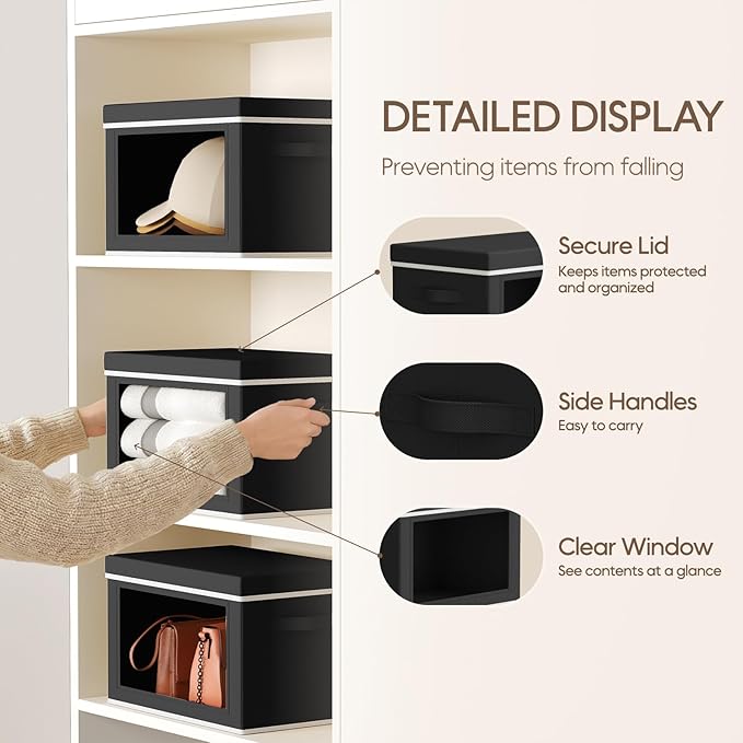 Homsorout Storage Bins with Lids - Small Fabric Organizers with Window, Collapsible Storage Bins for Clothes, Decorative Clos